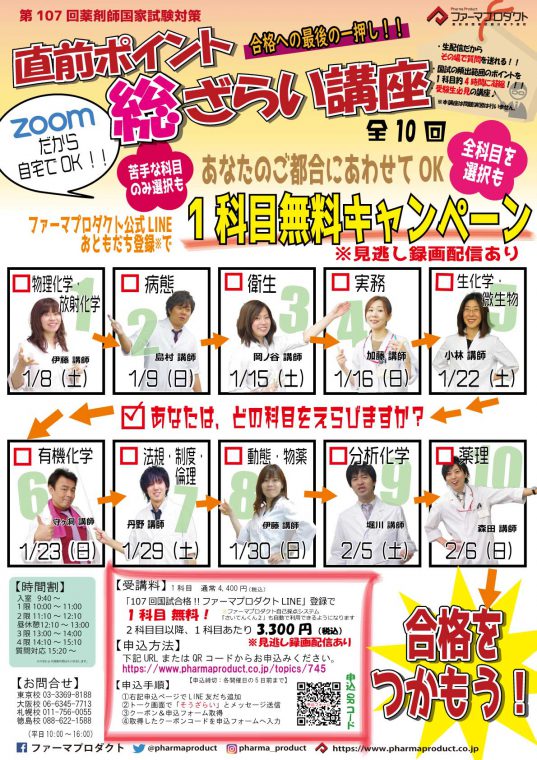 Zoom】直前ポイント総ざらい講座 | 薬剤師国家試験対策予備校-ファーマ 